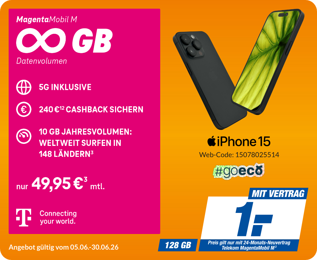 iPhone 15 mit Magenta Mobil M für 1€!