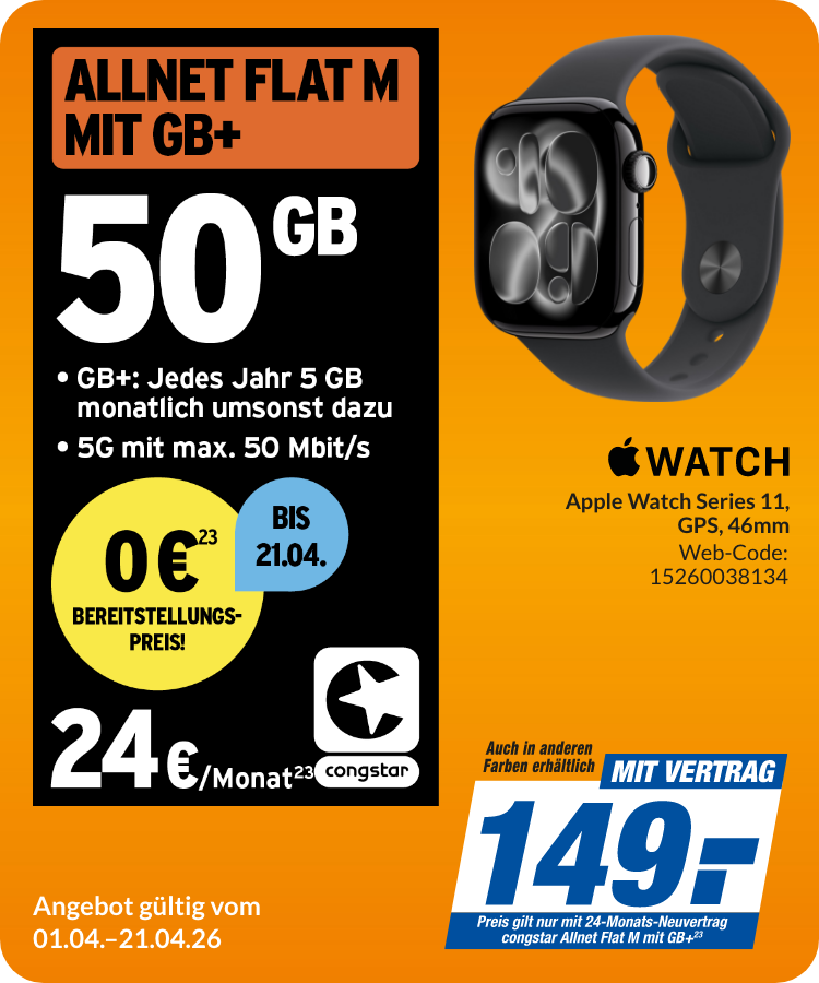 Watch Series 11 mit Allnet Flat M für 149€!