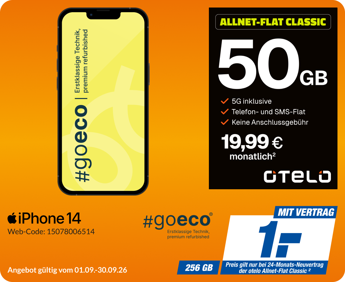 iPhone 14 mit Allnet Flat Classic für 1€!