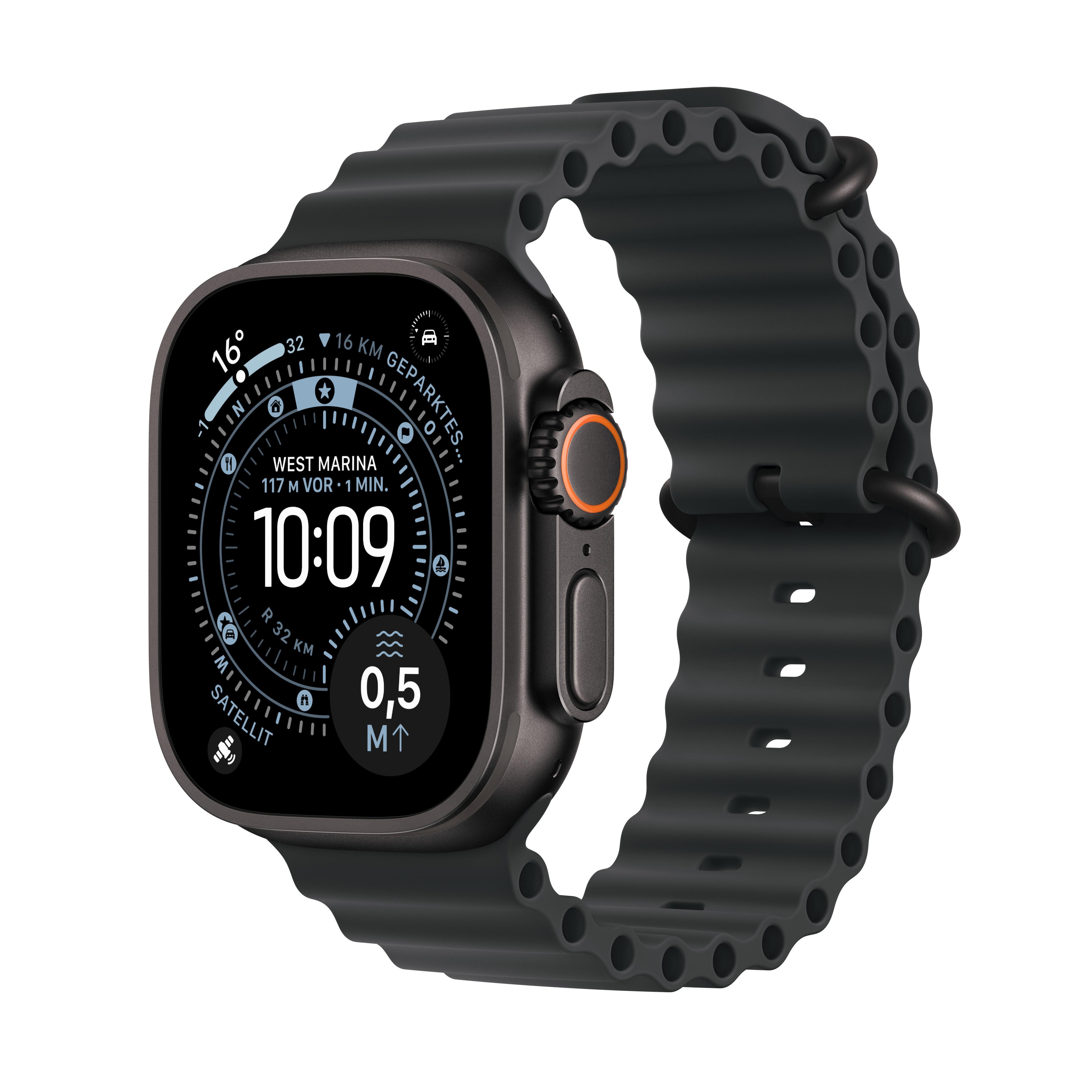 Watch Ultra 3, GPS + Cellular, 49mm, Schwarz Titaniumgehäuse mit schwarzem Ocean Armband