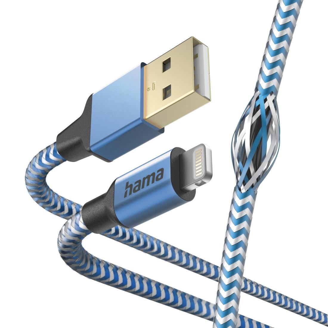 Ladekabel "Reflective", USB-A - Lightning, 1,5 m, Nylon, Blau (00201553)