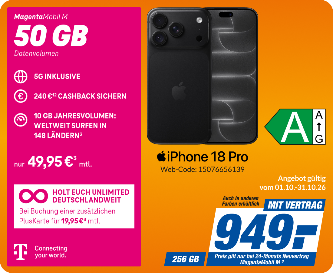 iPhone 18 Pro mit Magenta Mobil M für 949€!