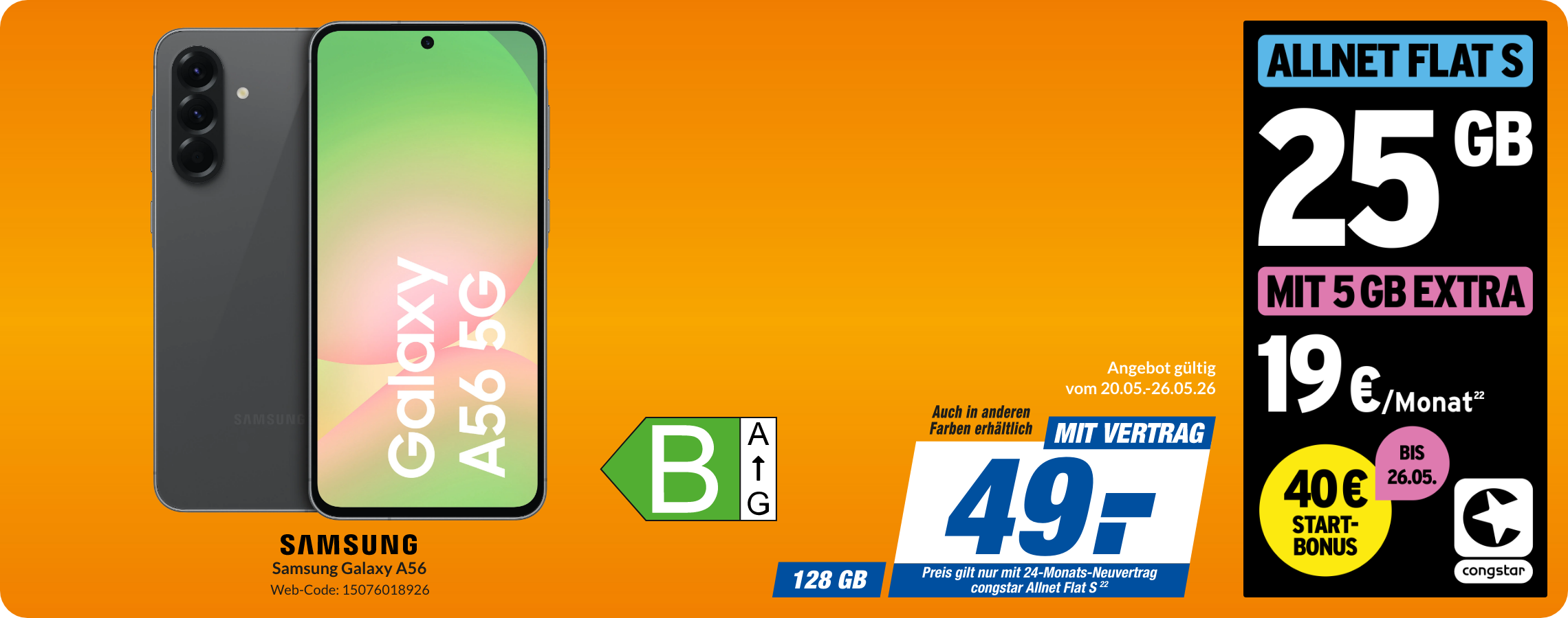 Samsung A56 EE mit Allnet Flat S für 49€!