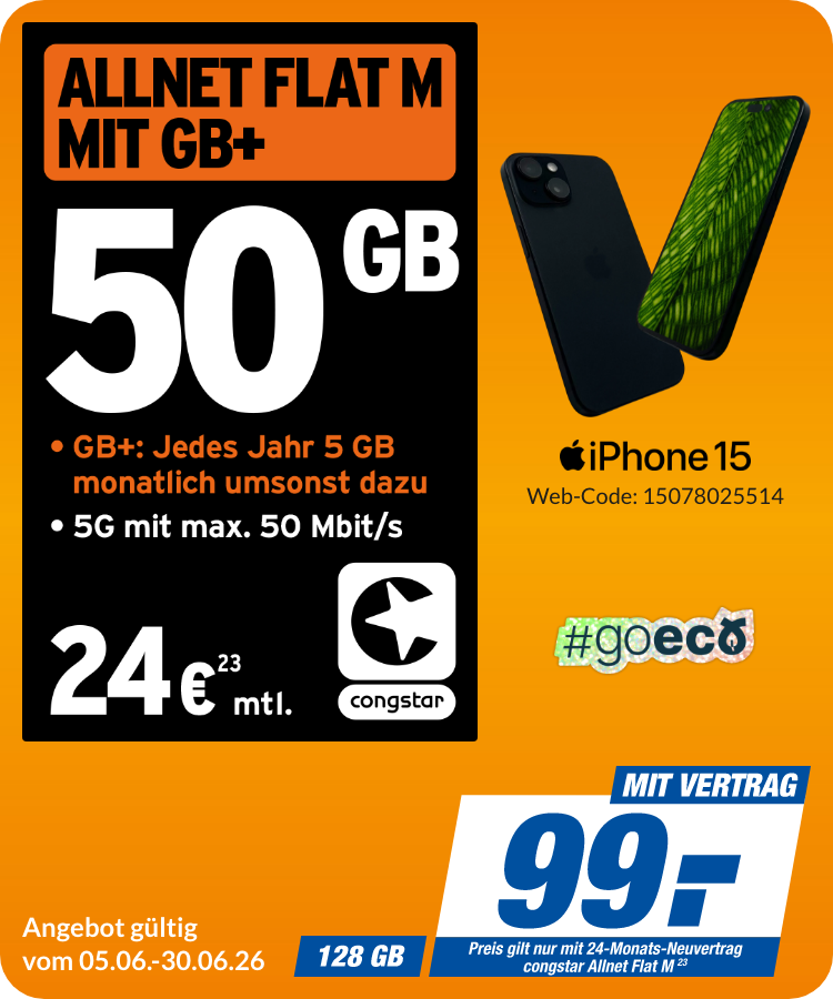 iPhone 15 mit Allnet Flat M für 99€!