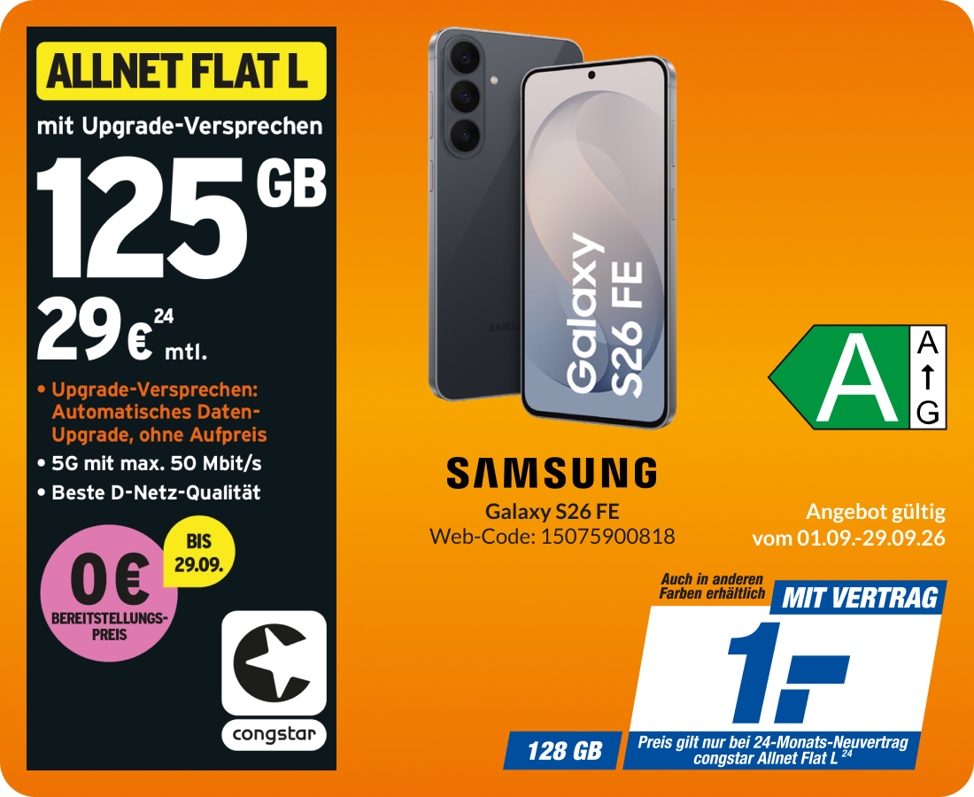Samsung S26 mit Allnet Flat L für 1€!