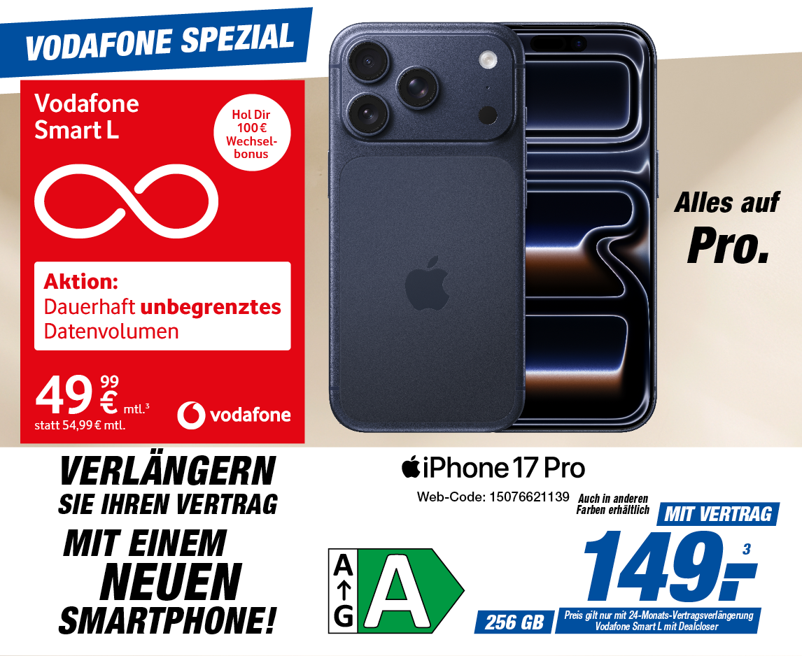📱 iPhone 17 Pro – Vodafone Smart L mit Unlimited-Datenvolumen 🚀