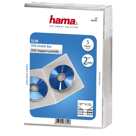DVD-Doppel-Leerhülle Slim, 5er-Pack, Transparent