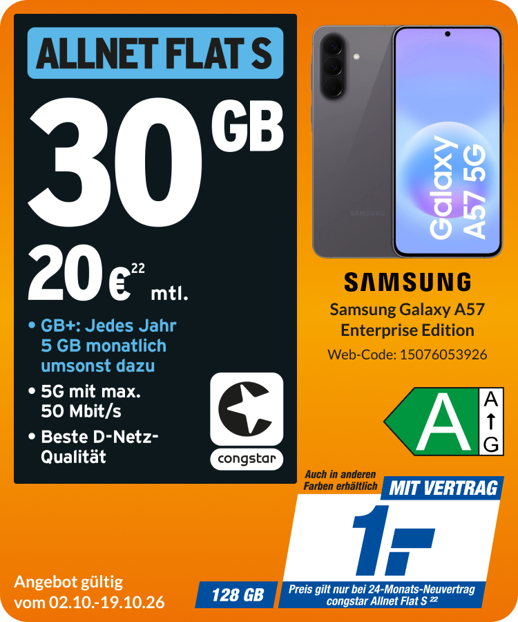 Samsung Galaxy A57 EE mit Allnet Flat S für 1€!