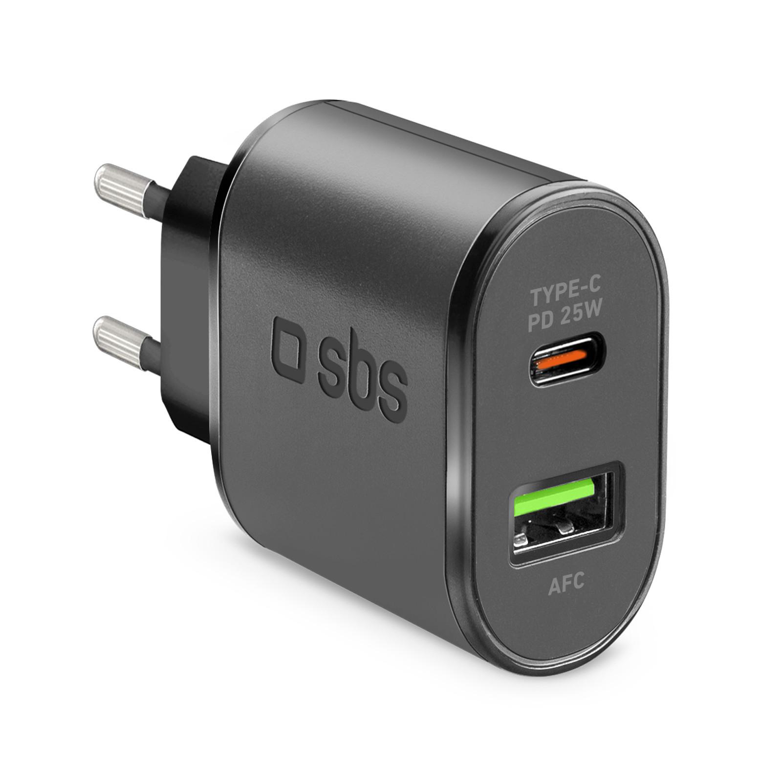 Power-Delivery-25-W-Schnellladegerät, USB-A und USB-C, Schwarz