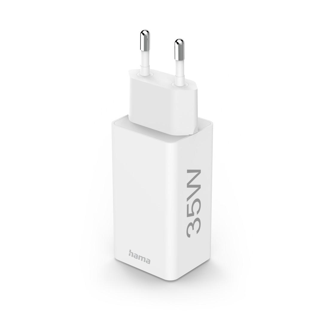 Schnellladegerät + Kabel, 2x USB-C, PD/QC, Mini-Ladegerät, 35W, 1 m, Weiß (00125116)
