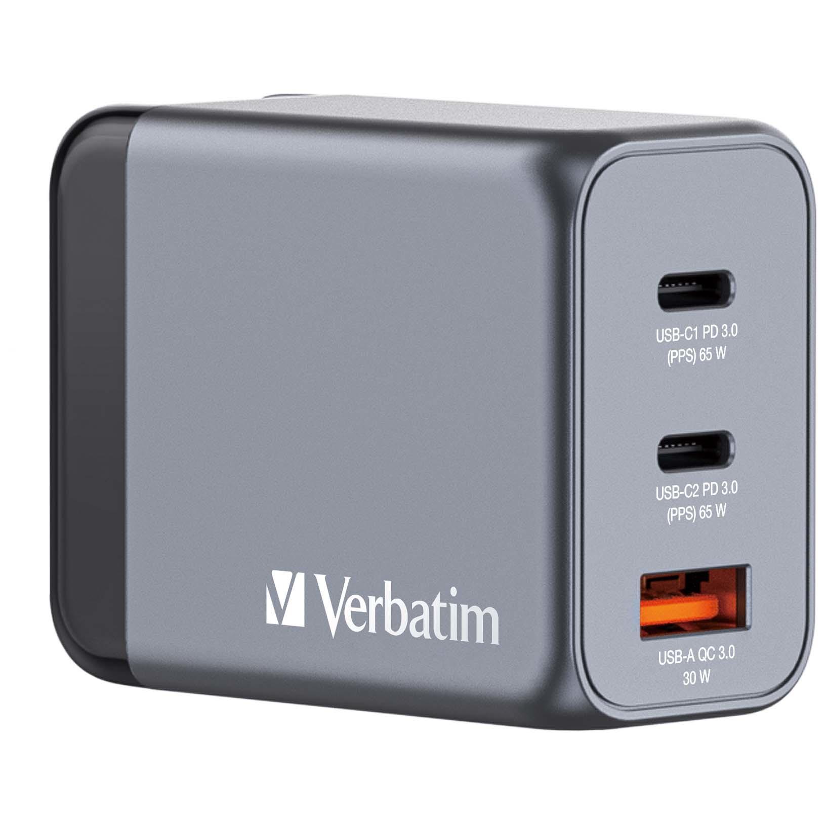 VERBATIM GNC-65 GaN Netzladegerät 3 Port 65W USB A/C