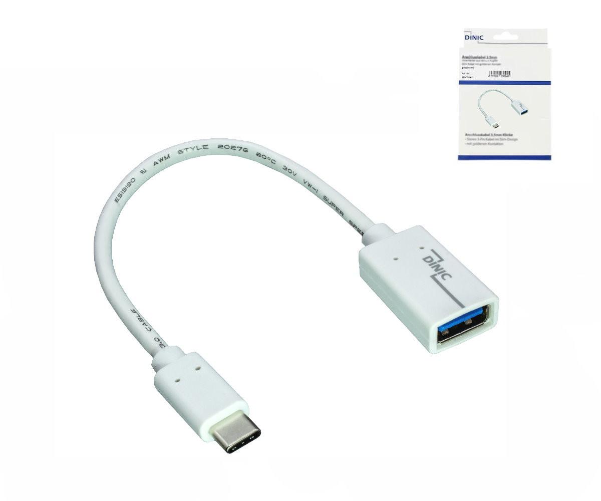 USB-C Adapter, USB-C auf USB-A Buchse, OTG-fähig, 0,2 m, Weiß