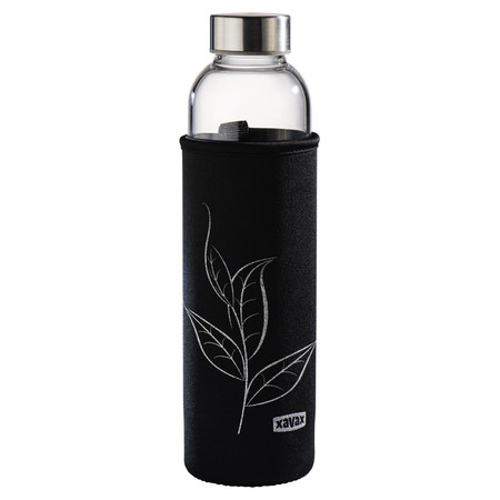 Glas-Trinkflasche mit Sieb und Neoprenhülle, 500 ml, Schwarz (00111233)