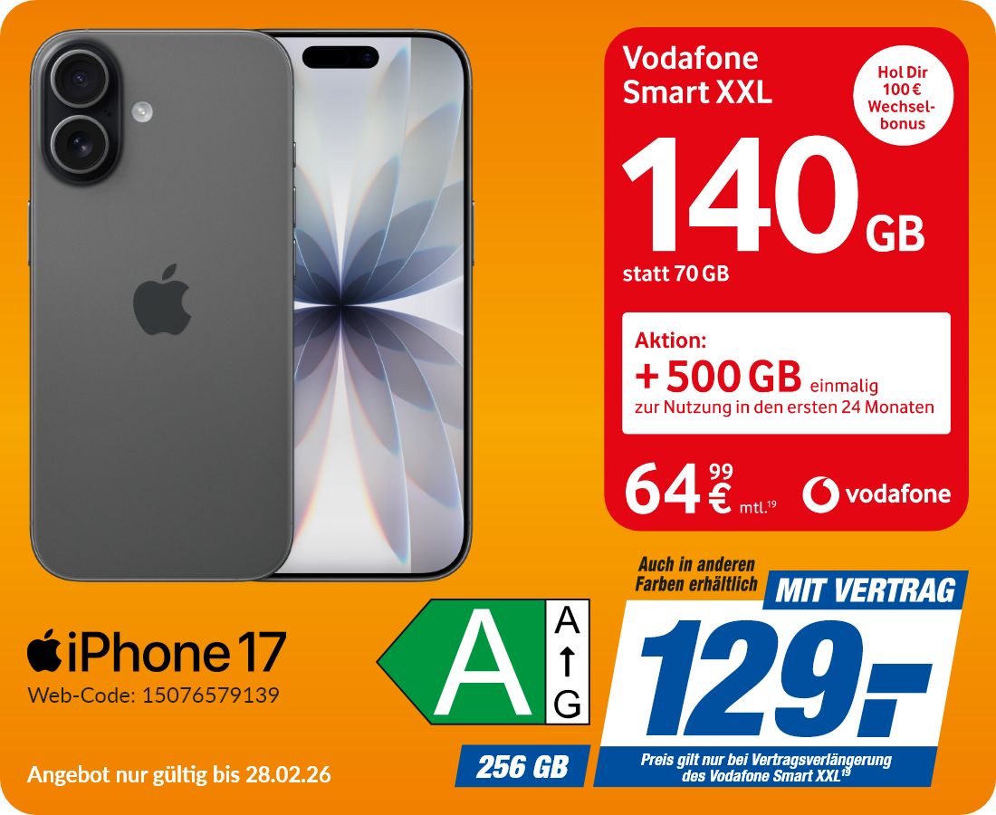 Apple iPhone 17 mit Vodafone Smart XXL für 129€!