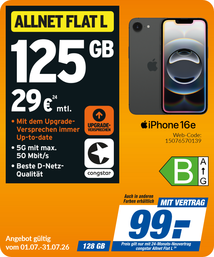 iPhone 16e mit Allnet Flat L für 99€!