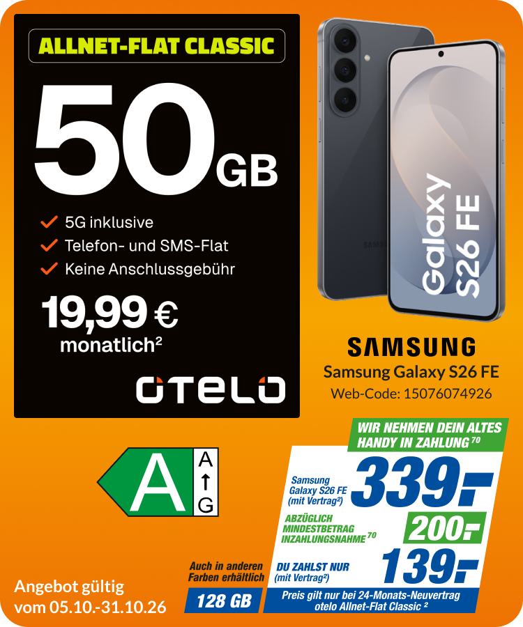 Samsung Galaxy S26 FE mit Allnet Flat Classic für 339€!