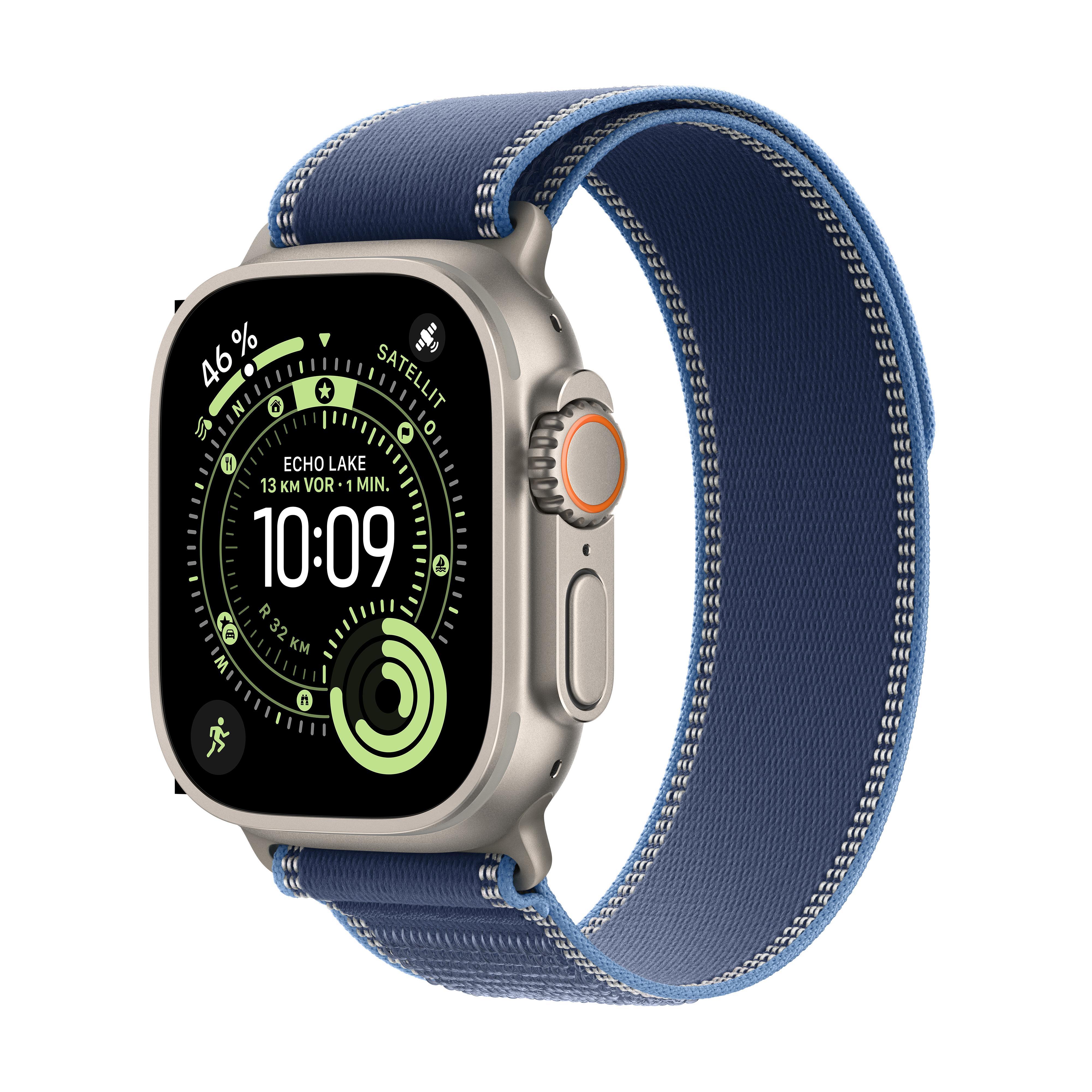 Watch Ultra 3, GPS + Cellular, 49mm, Natur Titaniumgehäuse mit Blau/Hellblau Trail Loop Armband M/L