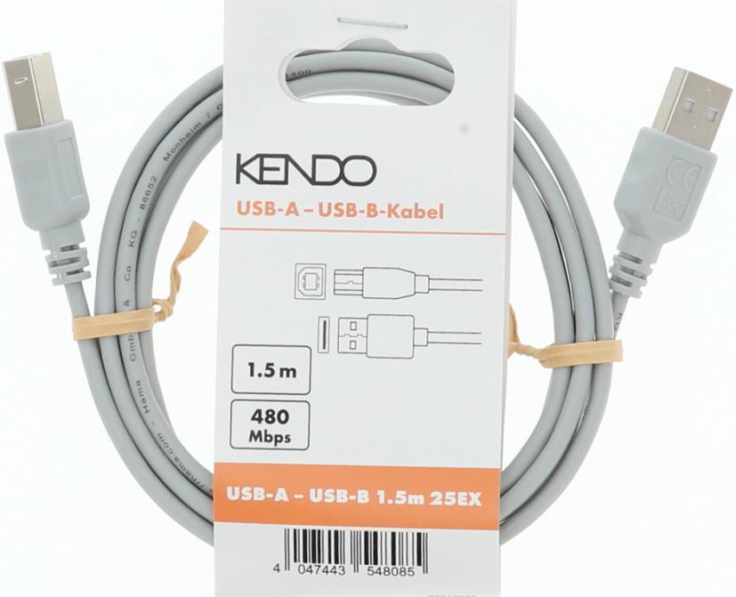 USB-A auf USB-B Kabel, 1,5 Meter, Grau