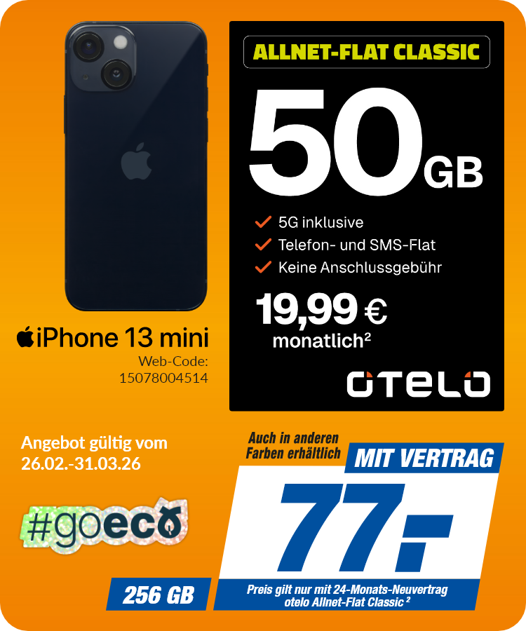 iPhone 13 mini mit Allnet Flat Classic für 77€!