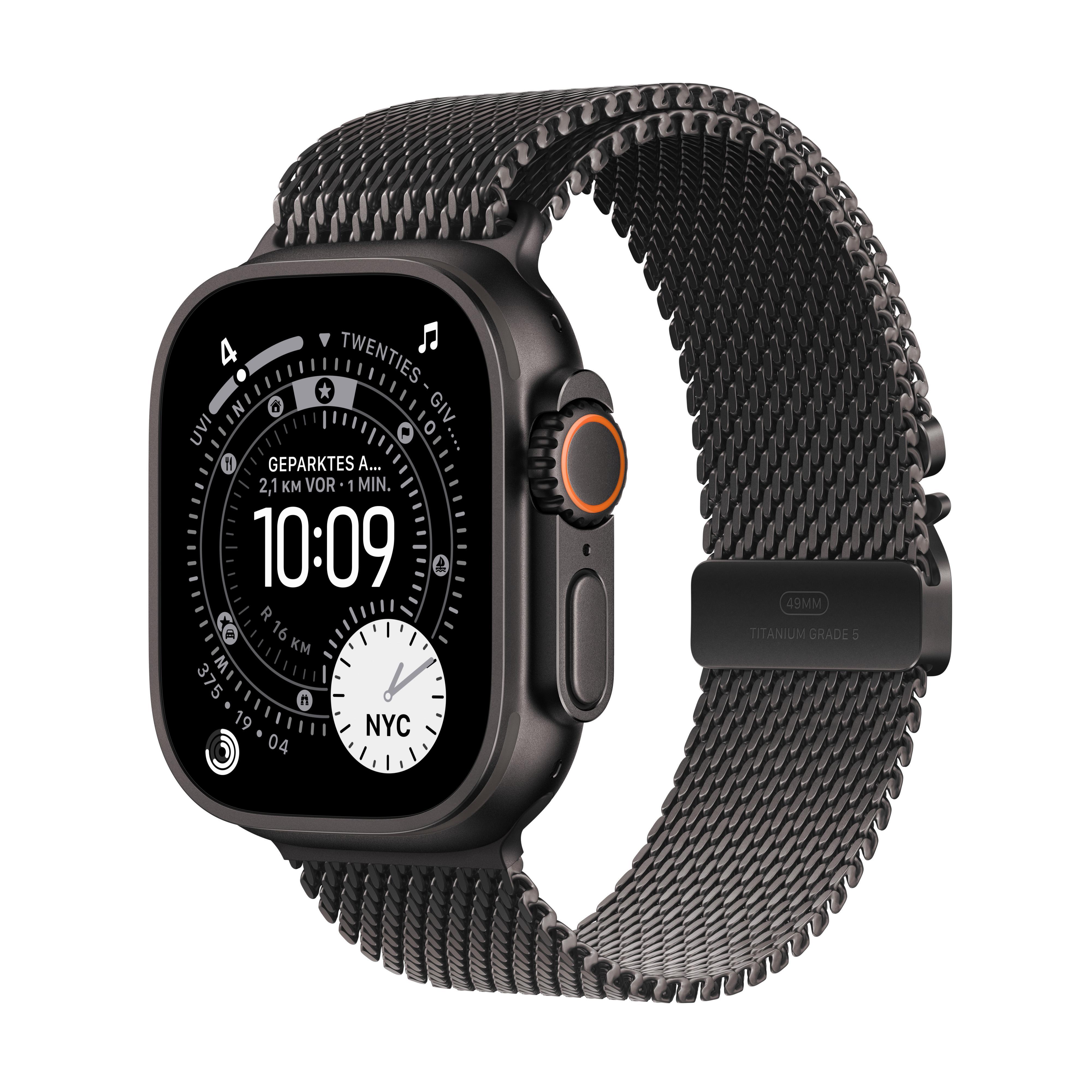Watch Ultra 3, GPS + Cellular, 49mm, Schwarz Titaniumgehäuse mit schwarzem Milanaise Loop - Medium