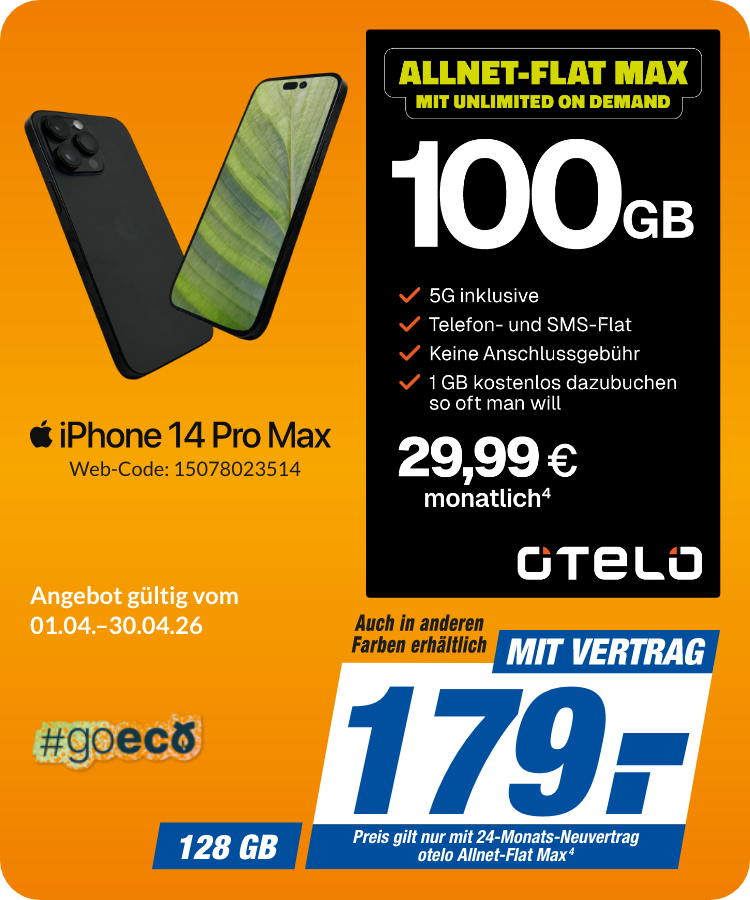 Apple iPhone 14 Pro Max mit Allnet Flat Classic Max für 179€!