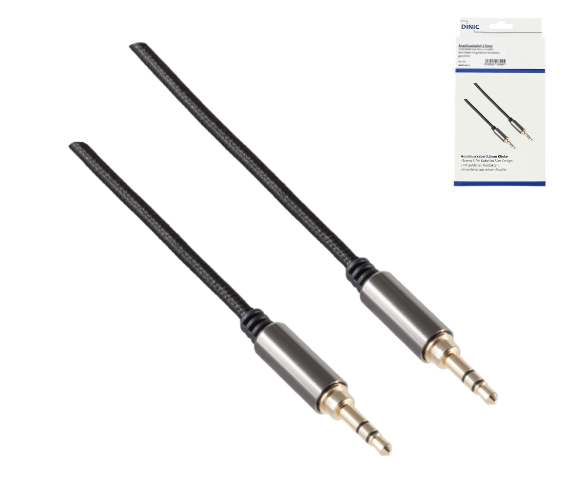 HQ Klinkenkabel 3,5mm, schwarz, Textilgewebe, 3,5mm Klinkenstecker auf 3,5mm Klinkenstecker 3Pin 3.5 mm Klinkenkabel