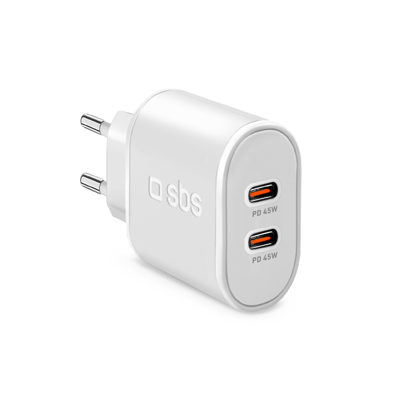Ladegerät mit zwei USB-C-Anschlüssen, 45 Watt Power Delivery, Weiß