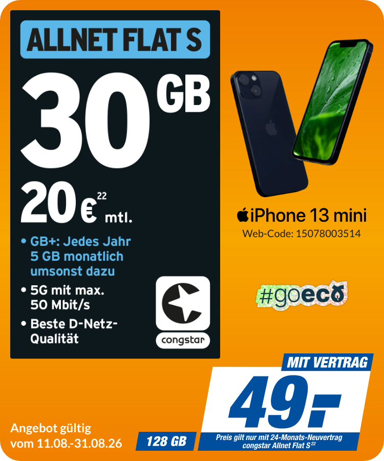 iPhone 13 mini mit Allnet Flat S für 49€!