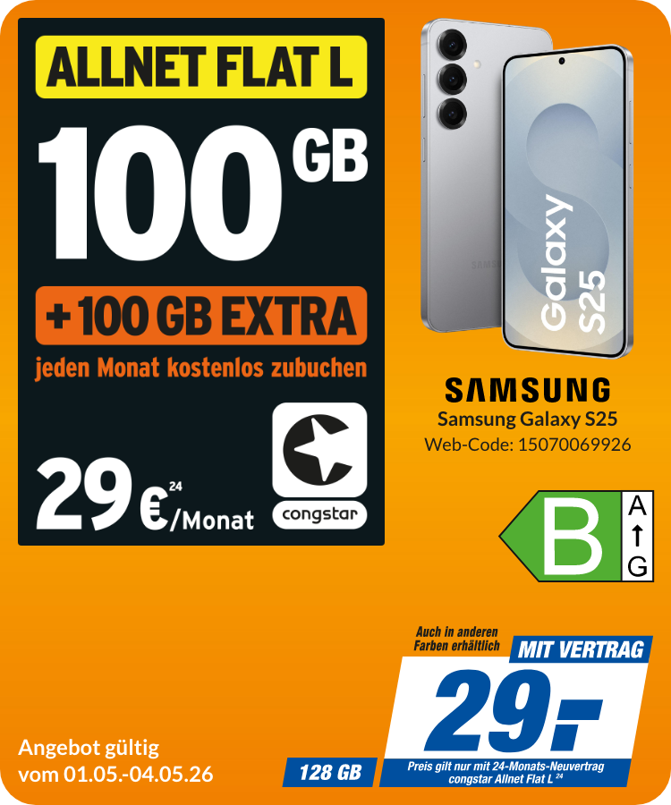 Samsung S25 mit Allnet Flat L für 29€!