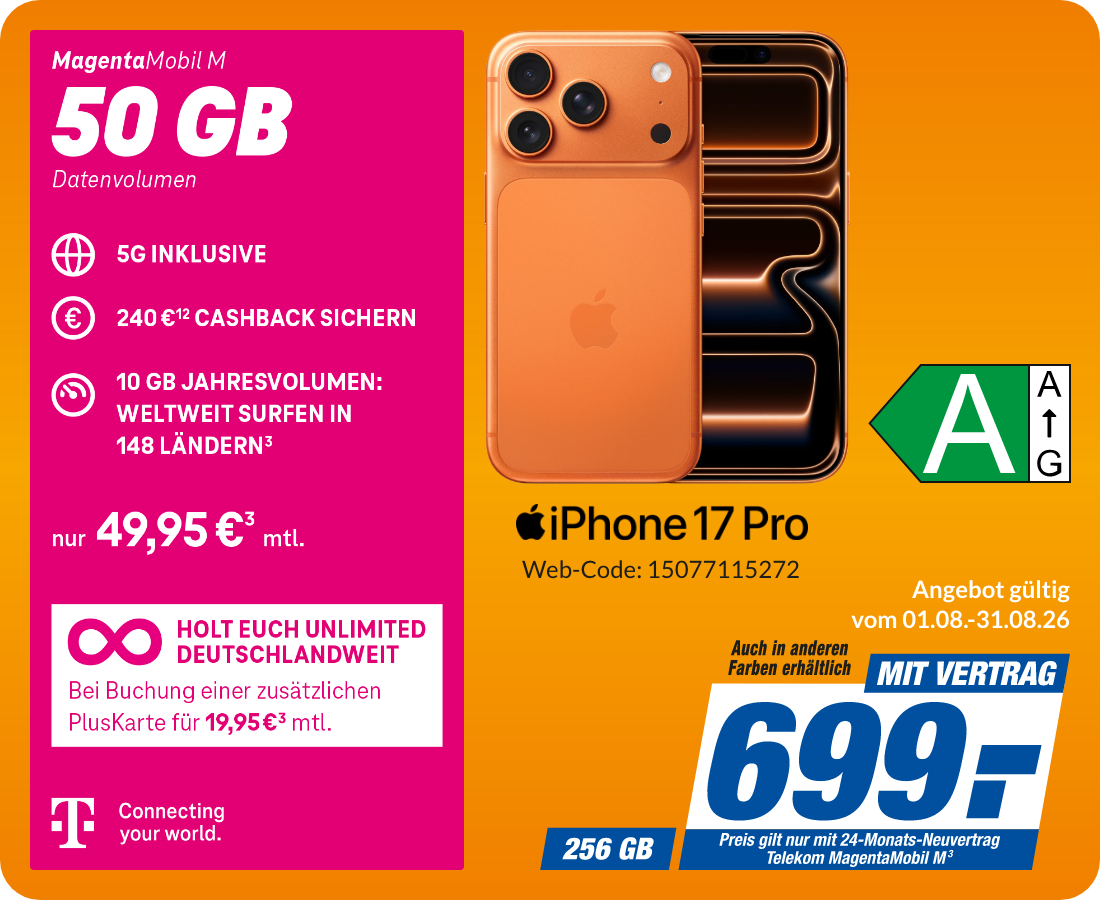 Apple iPhone 17 Pro mit Magenta Mobil M für 699€!