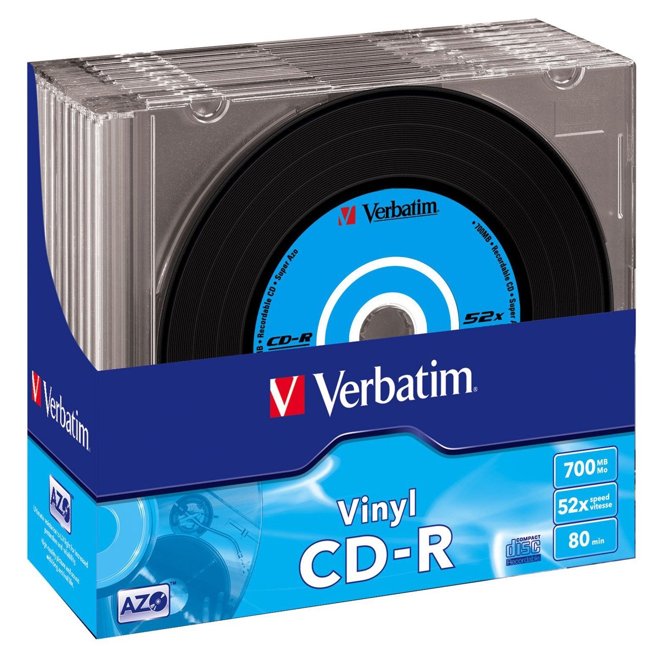 CD-R AZO Data Vinyl 700 MB 52X 10er-Pack CD-Rohlinge