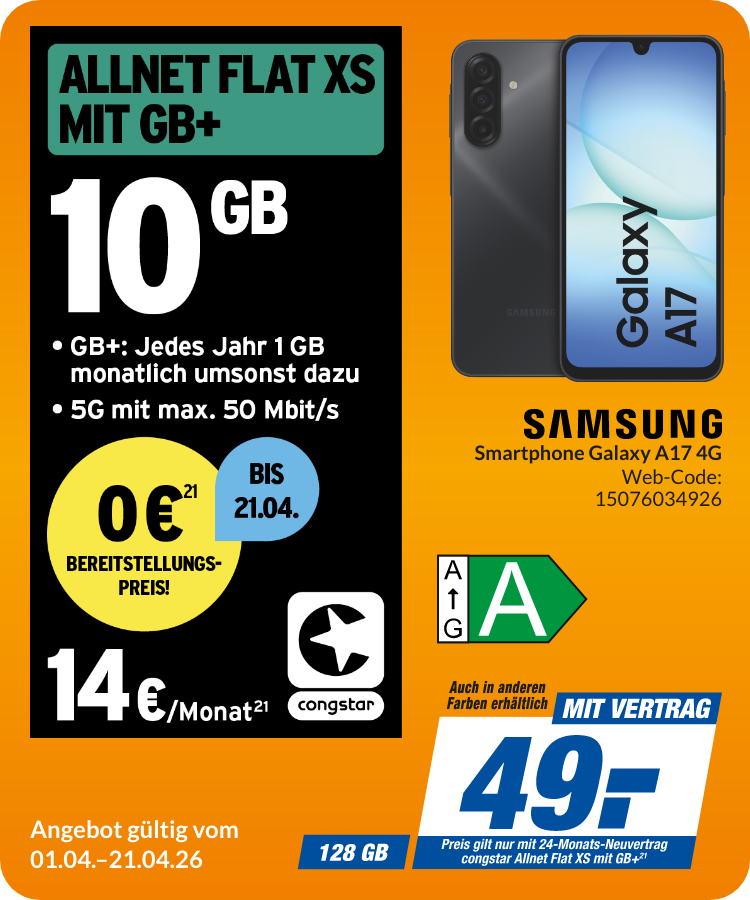 Galaxy A17 mit Allnet Flat XS für 49€!