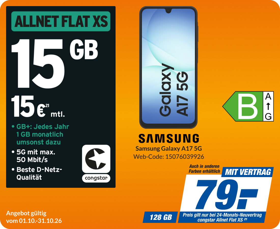 Samsung Galaxy A17 mit Allnet Flat XS für 79€!