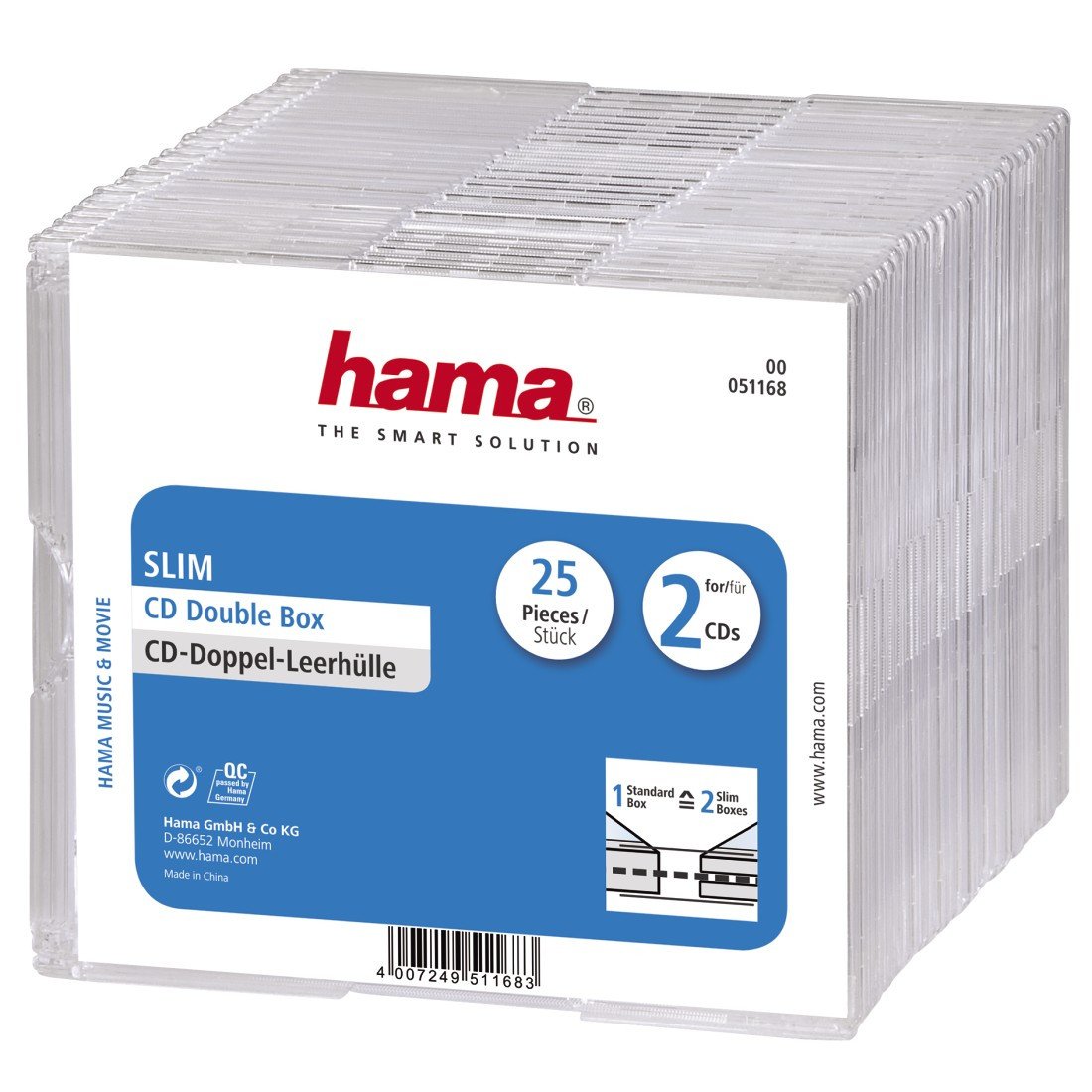 CD-Leerhülle Slim Double, 25er-Pack, Transparent (00051168)