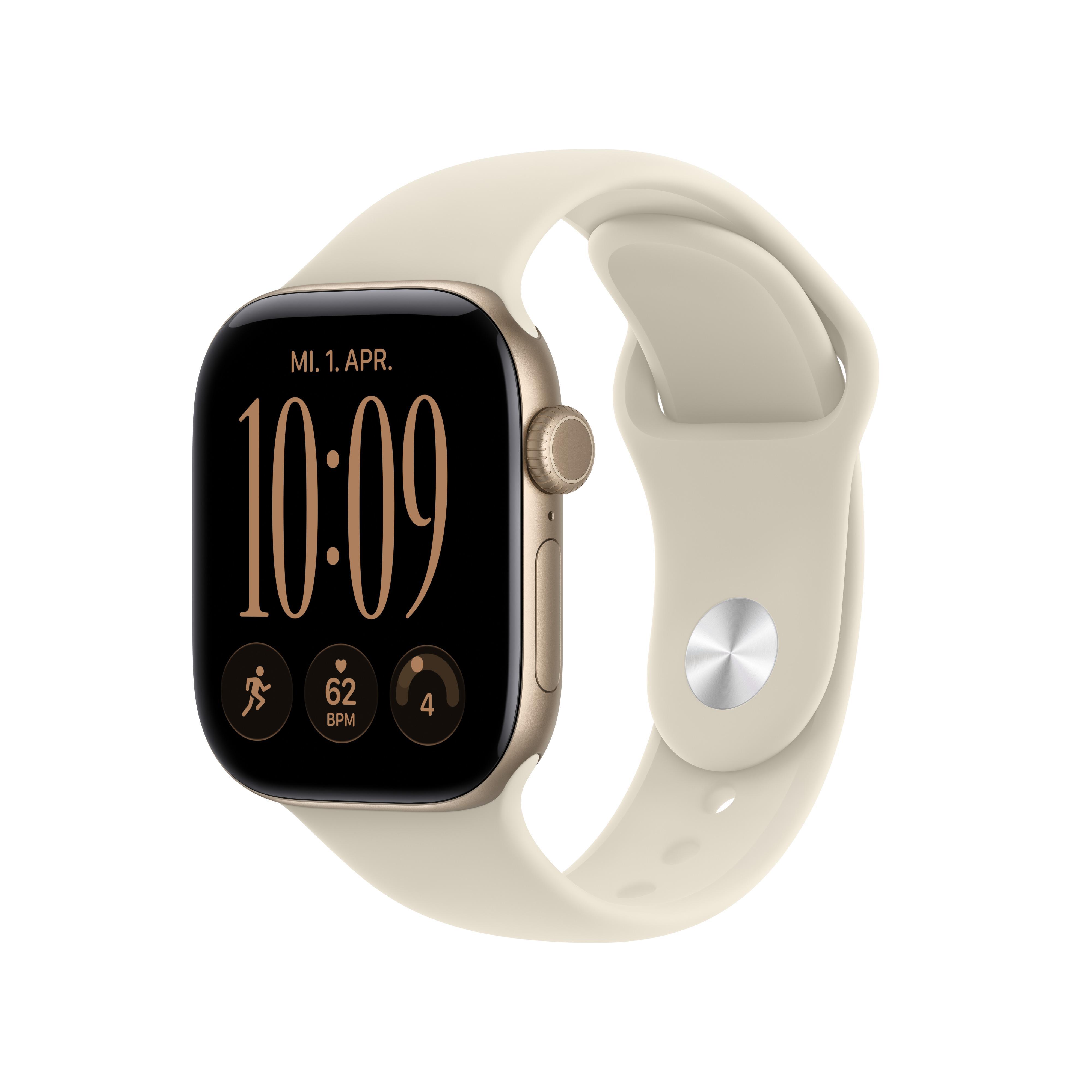 Watch Series 12, GPS + Cellular, 42mm, Lichtgold Aluminiumgehäuse mit Sandfarbenem Sportband - S/M Smartwatch