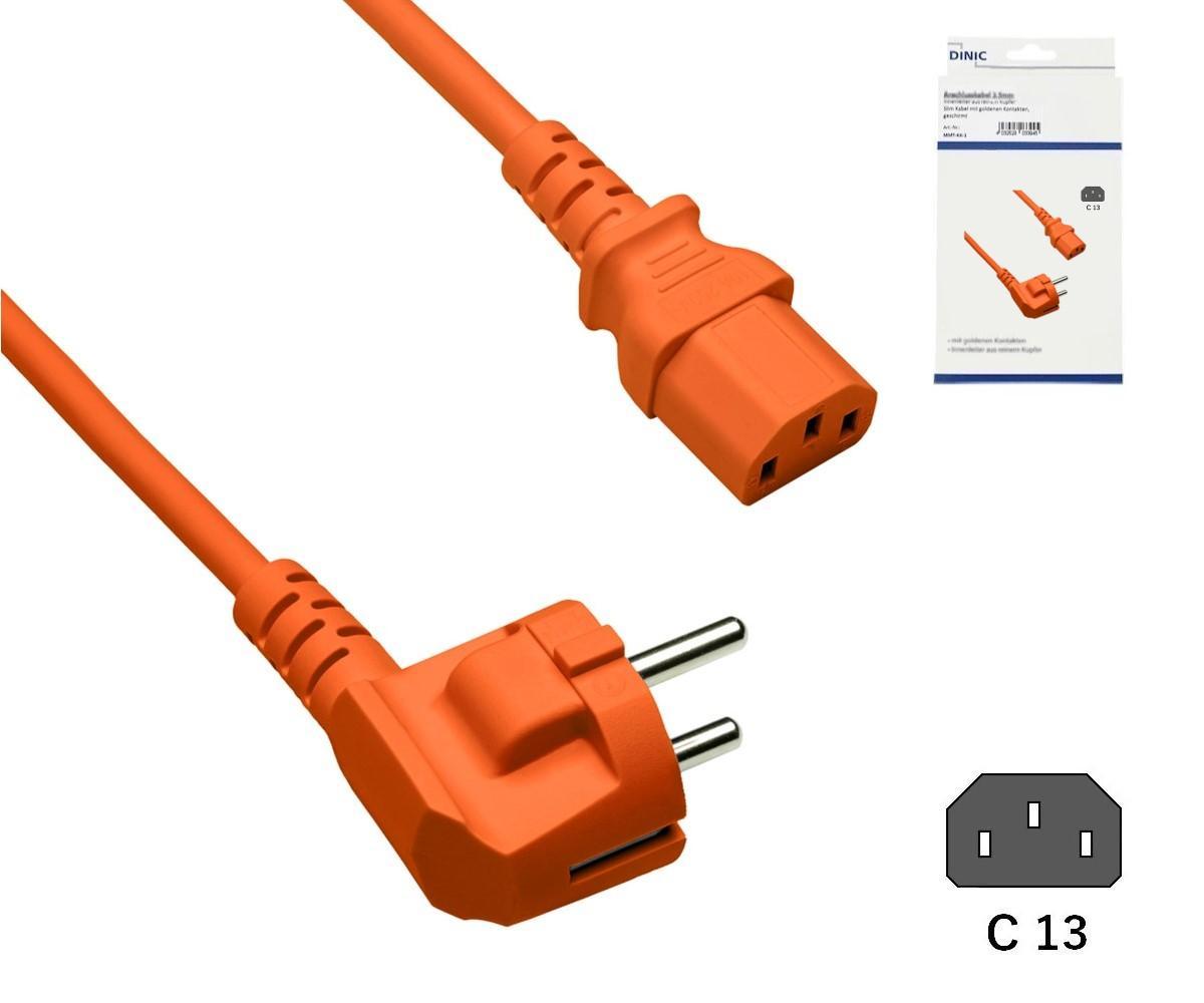 Netzkabel Europa CEE 7/7 90° auf C13, 0,75mm², VDE, orange, Länge 1,80m
