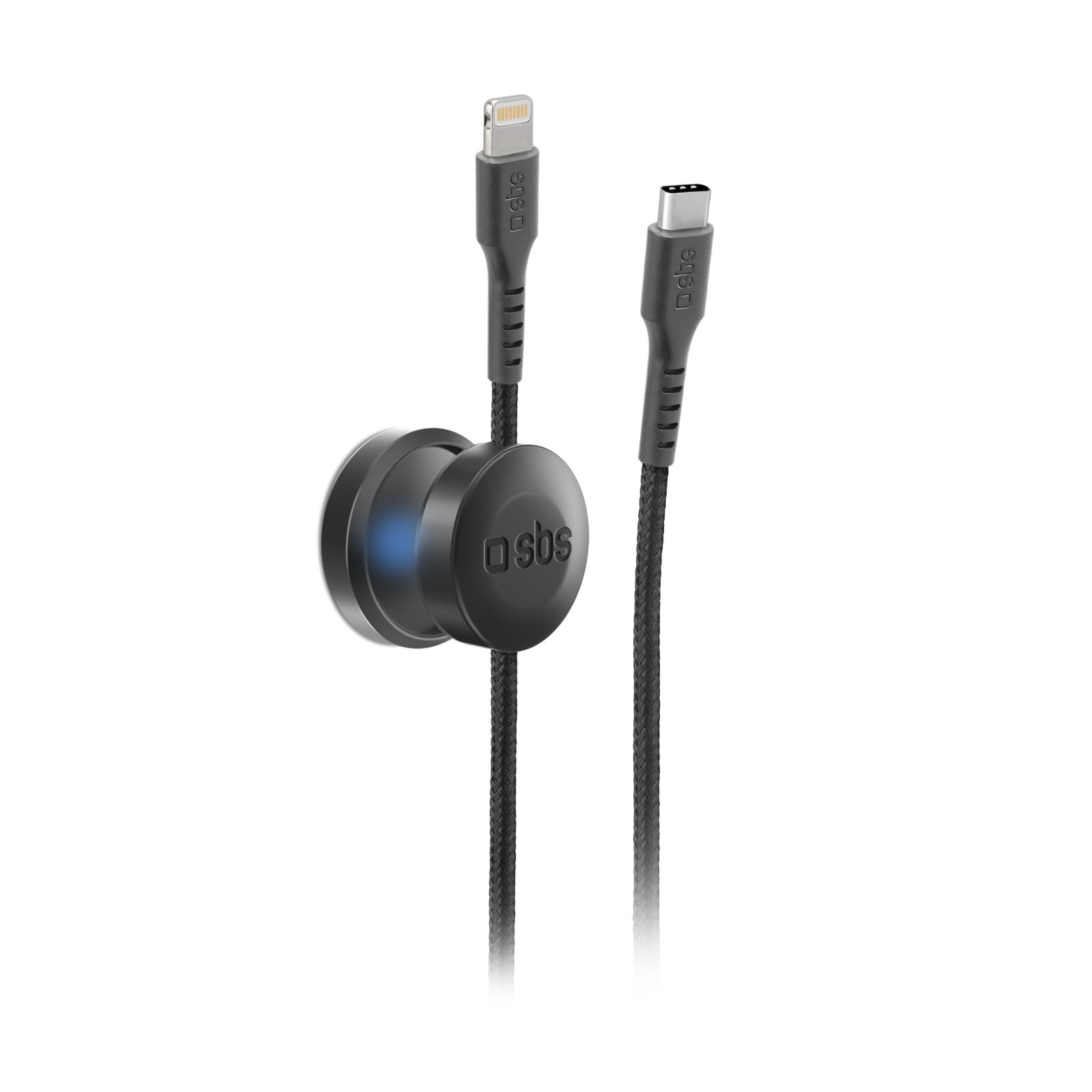 Kabel mit Magnethalterung, USB-C auf Lightning, 2 m, Schwarz