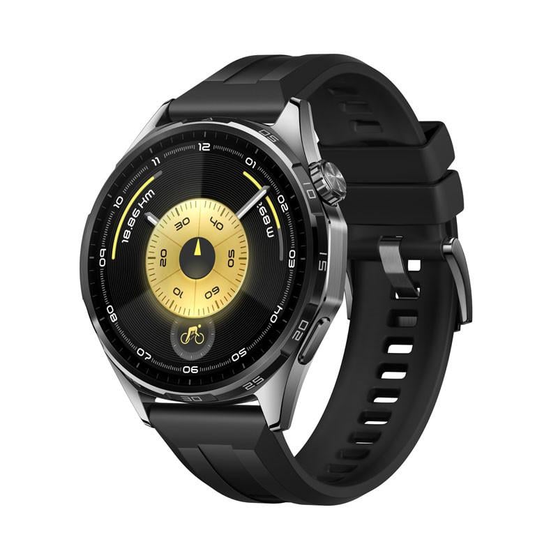 Watch GT6, 46mm, Schwarzes Edelstahlgehäuse mit schwarzem Fluorelastomerarmband