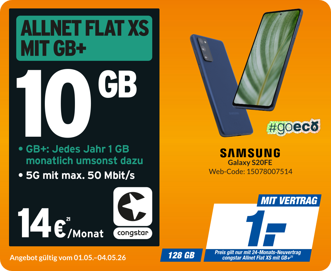 Samsung S20FE mit Allnet Flat XS für 1€!