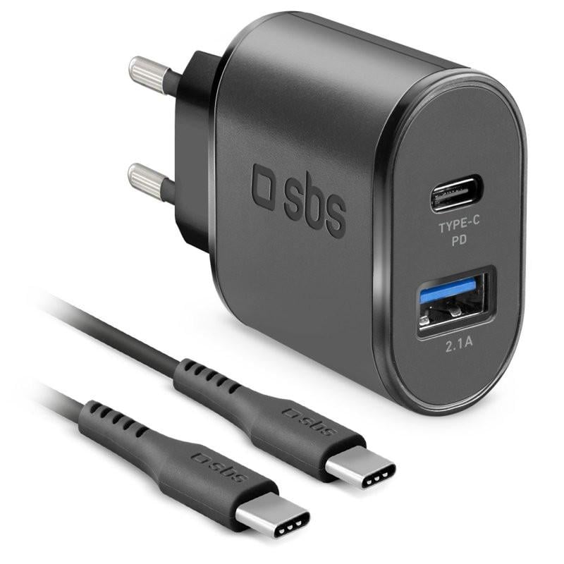Wall Charger Kit 18W, 2,1A, Schnellladegerät mit USB-C Kabel, USB-C auf USB-C, USB-A, 1,5 m, Schwarz