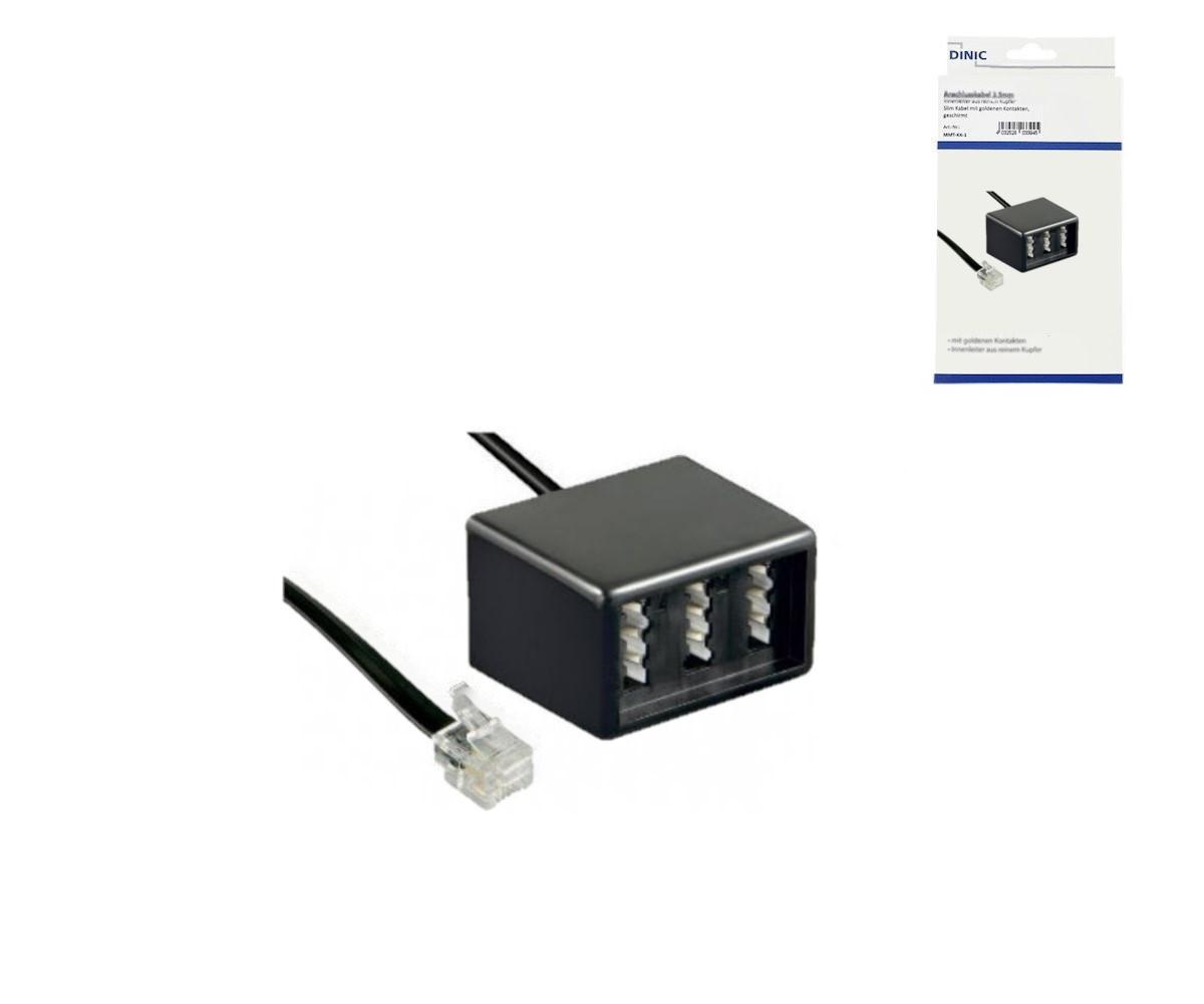 TAE Verteiler, 3x TAE N/F/F Buchse auf RJ11/RJ45 Stecker (6P4C), 0,2 m, Schwarz