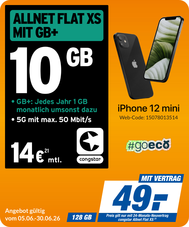 iPhone 12 Mini mit Allnet Flat XS für 49€!