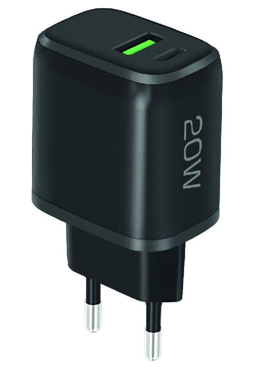 USB Typ-C/USB-A Schnell-Reiselader SPEED TWO 20 Watt Black