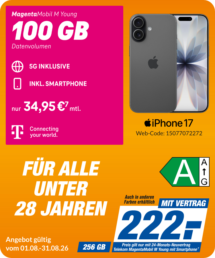 Apple iPhone 17 mit Magenta Mobil M Young für 222€!