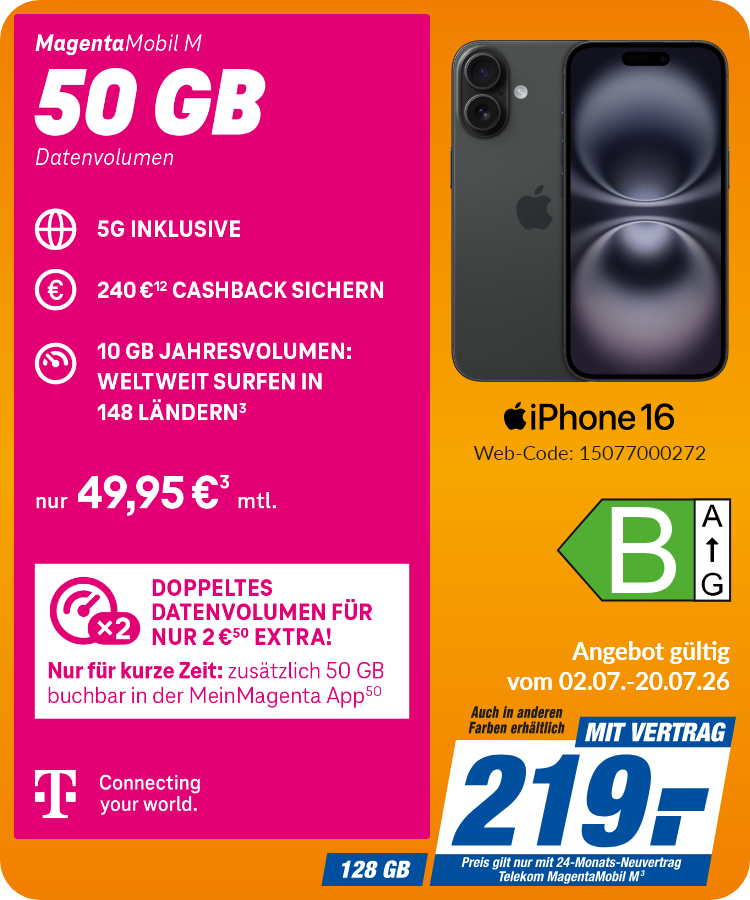 iPhone 16 mit Magenta Mobil M für 219€!