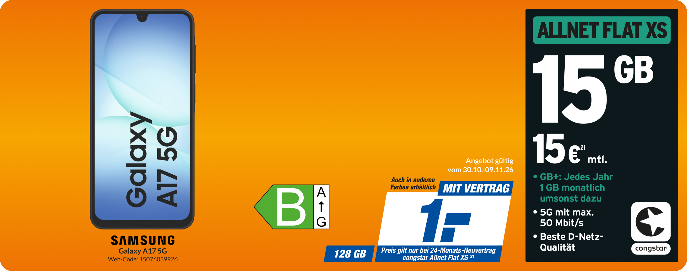 Samsung A17 mit Allnet Flat XS für 1€!