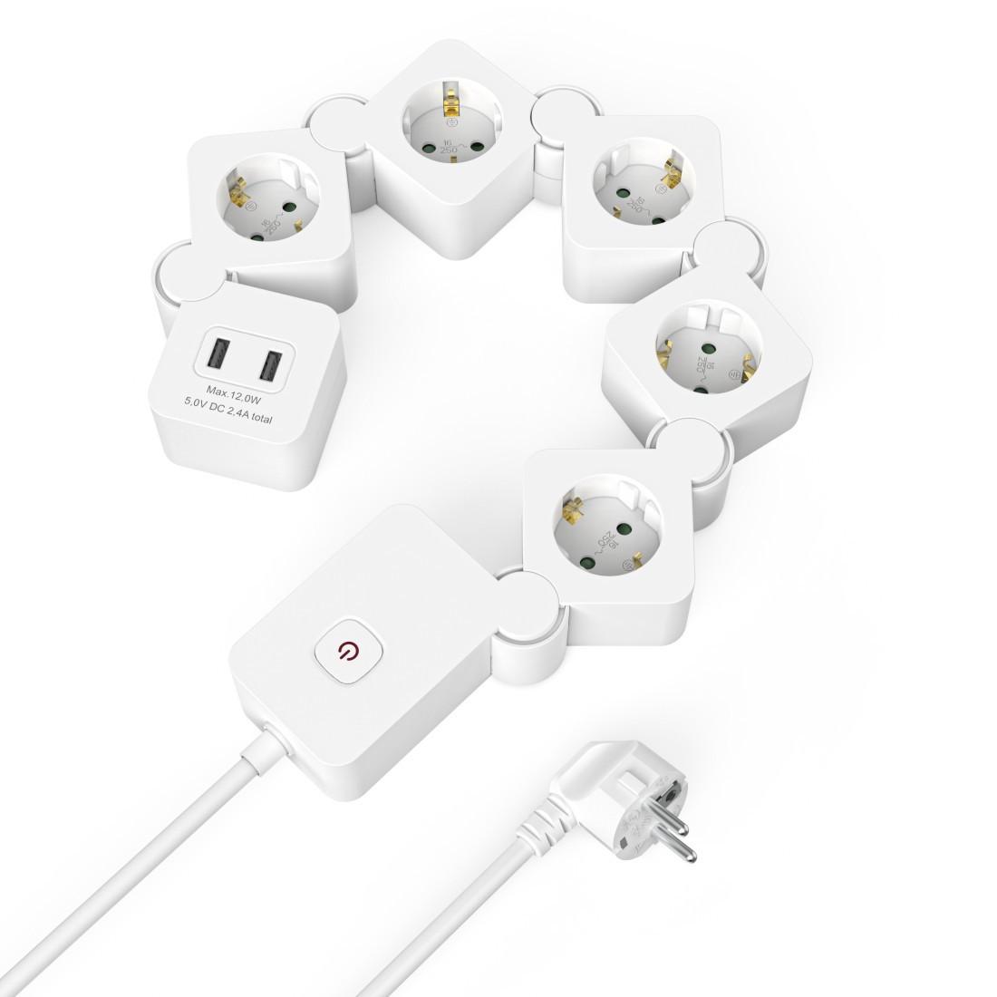 Steckdosenleiste, 5-fach, USB-A 12W, flexibel, Schalter, 1,4 m, Weiß (00223190)