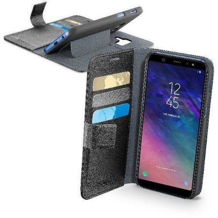 BOOK AGENDA, Buchklapptasche, Standfunktion + Kartenfach für Galaxy A6+ (2018) schwarz