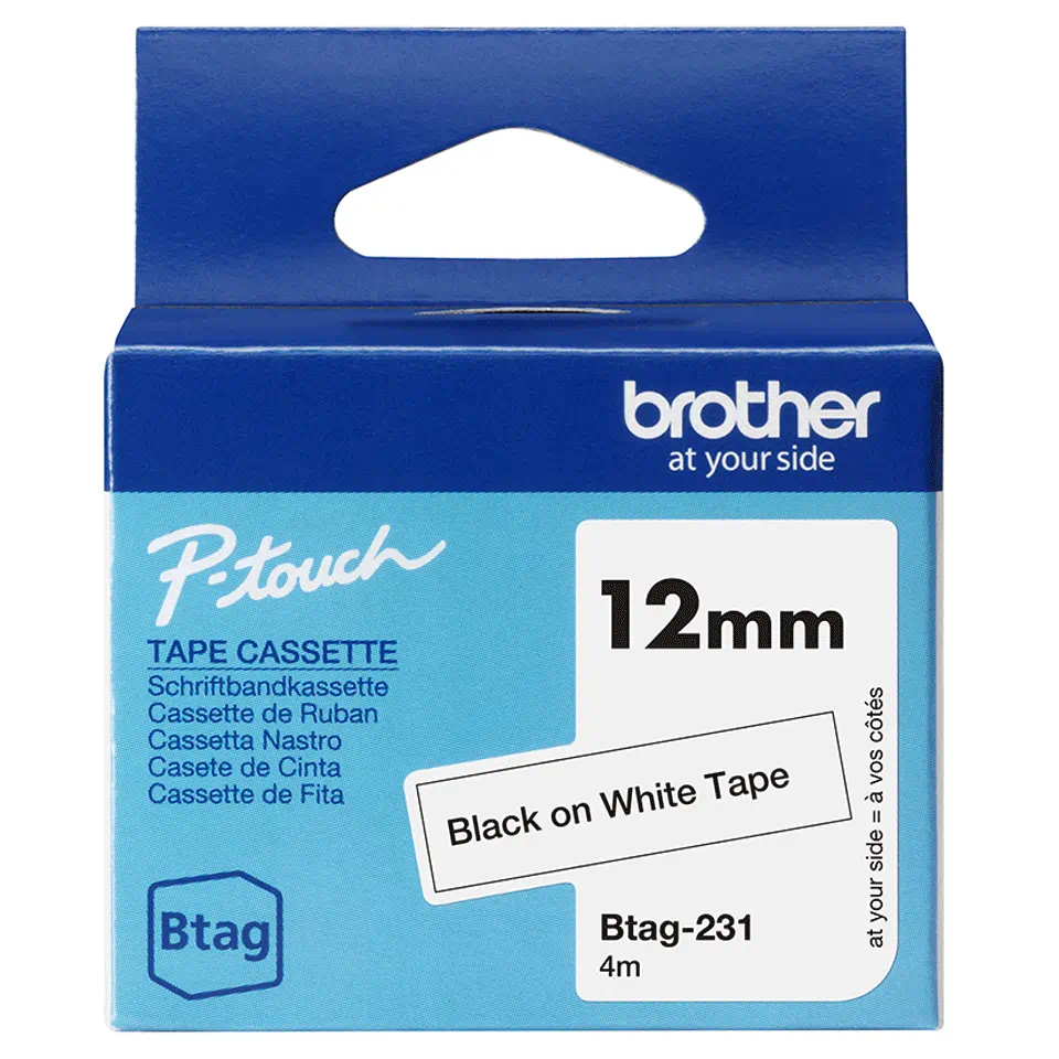Btag-231 Schriftband - schwarz auf weiß, 12 mm breit, nicht laminiert