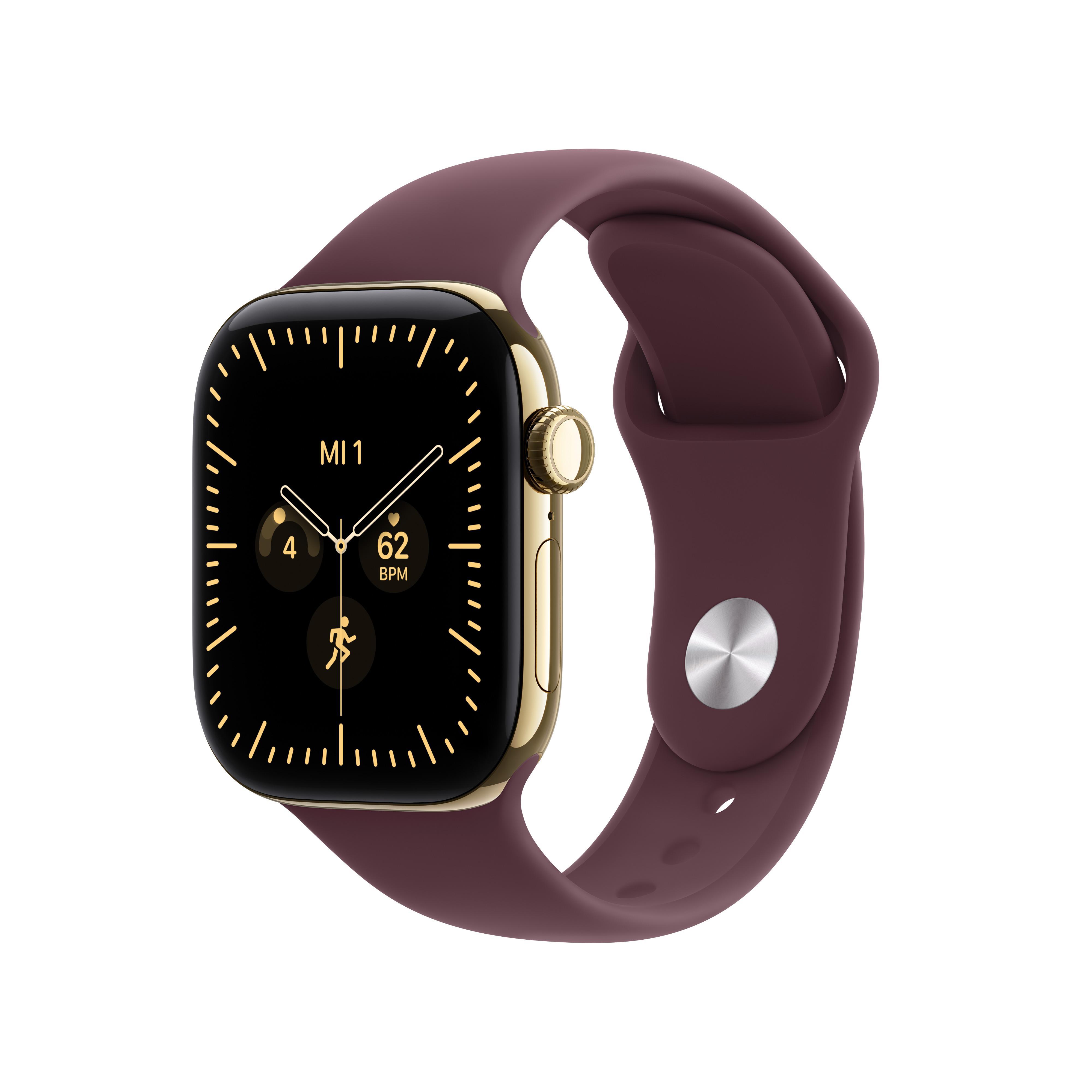 Watch Series 12, GPS + Cellular, 42mm, Brillantgold Titangehäuse mit Burgund Sportband - S/M Smartwatch
